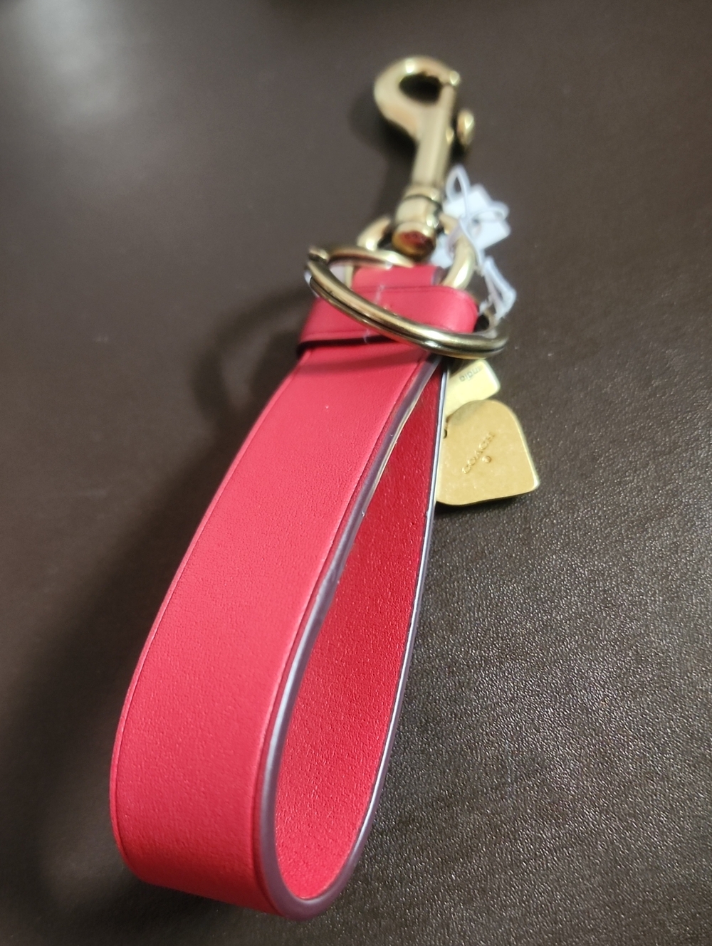 Coach Candy Red Leather Strap Keychain with Yellow Heart Charm & Dog Clip Nwt - Picture 6 of 9